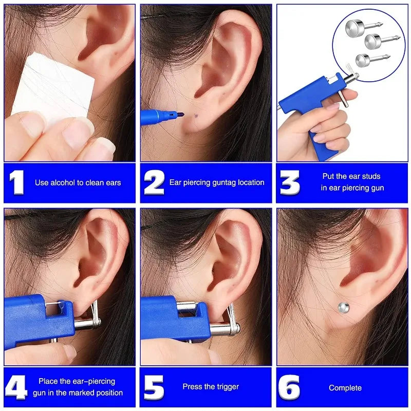 98pcs Professional Ear Piercing Gun Tool Kit,Ear Studs Nose Navel Lips Tongue Piercing Gun Machine Safty Sterile Piercer